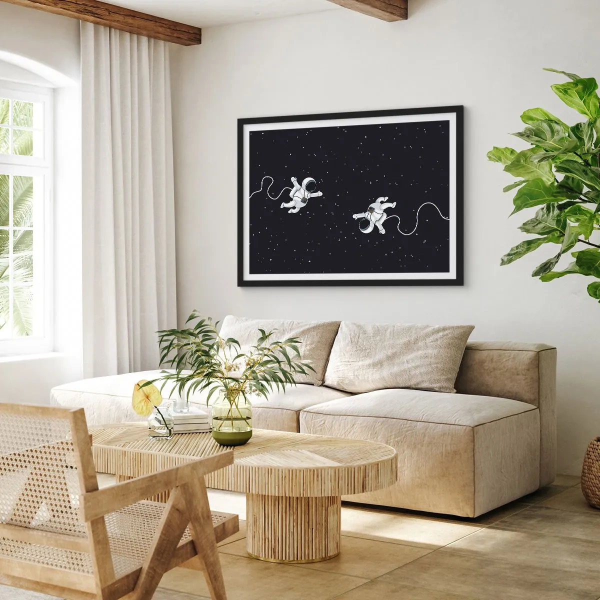 Poster în ramă neagră - Dansul spațial - 70x50 cm