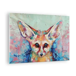 Tablou pe sticlă - Portret colorat al unei vulpi cu ochi expresivi și tușe îndrăznețe - 70x50cm - Sunteți gata pentru mine? - Decorațiune modernă pentru perete pentru living și dormitor ARTTOR
