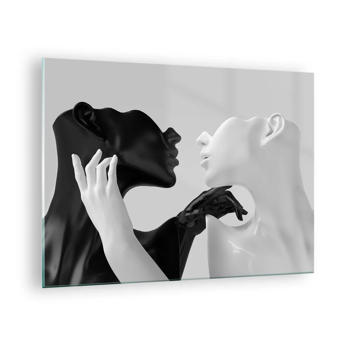 Tablou pe sticlă - Figuri alb-negru în prim-plan senzual - 70x50cm - Atracție - dorință - Decorațiune modernă pentru perete pentru living și dormitor ARTTOR