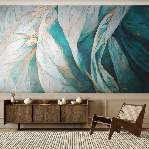 Tapet Premium Sand - Abstractul albastru cu motiv auriu - Bucată, Art Deco, Subtil - 350x256 cm