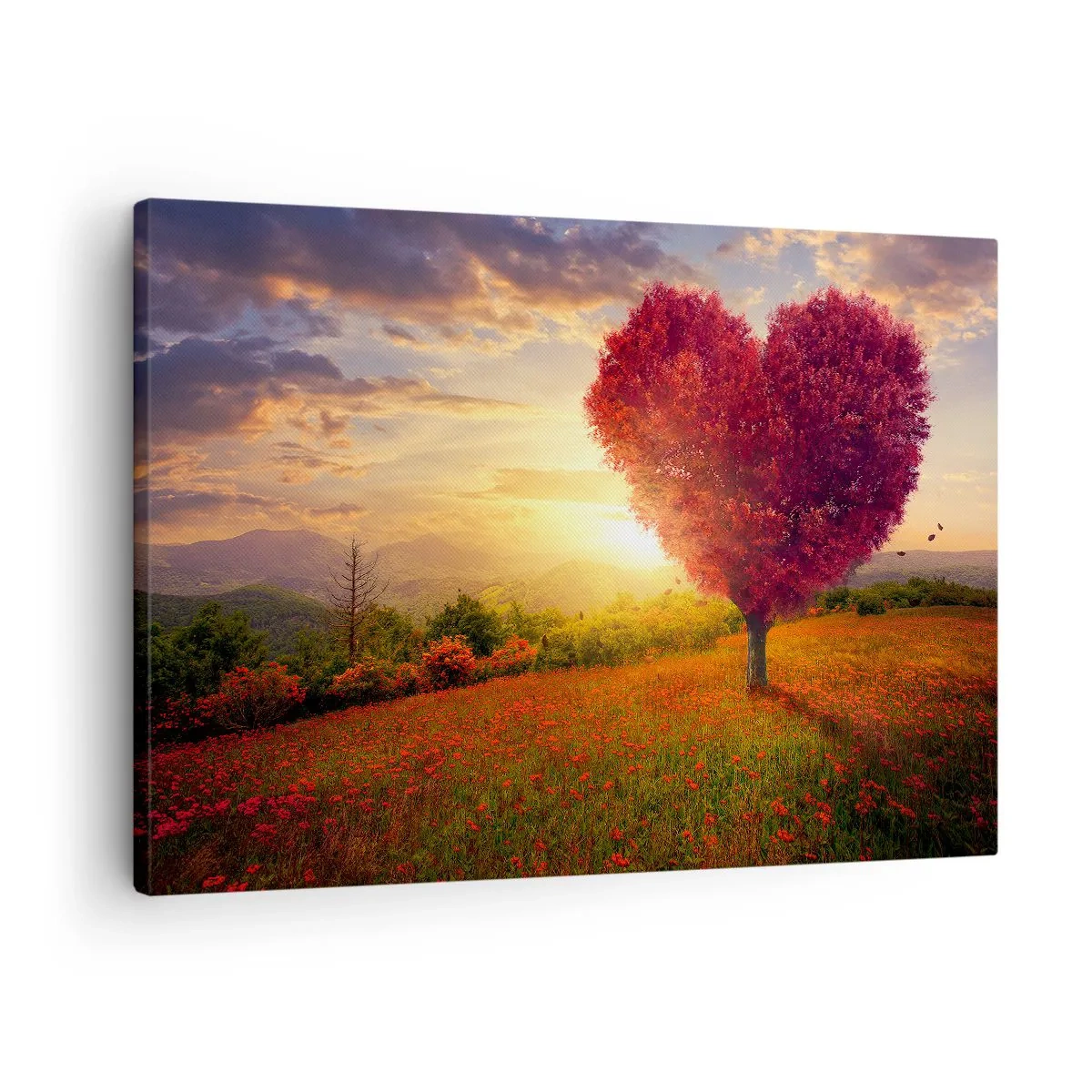 Tablou pe pânză Canvas - Copac în formă de inimă la apus - 70x50cm - Te apucă inima - Decorațiune modernă pentru perete pentru living și dormitor ARTTOR