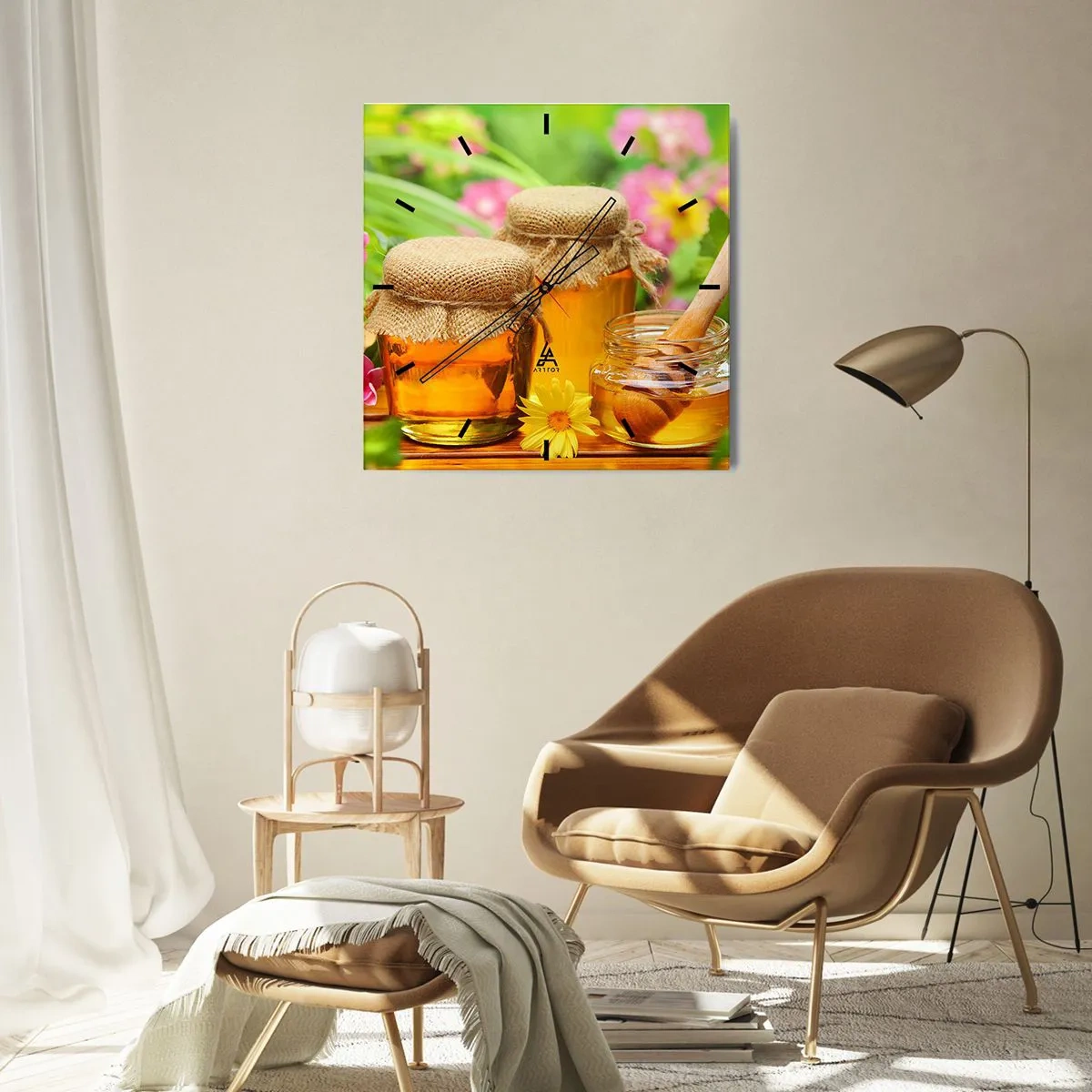 Ceas de perete - Ceas pe sticlă - Dulce și florală - 30x30 cm