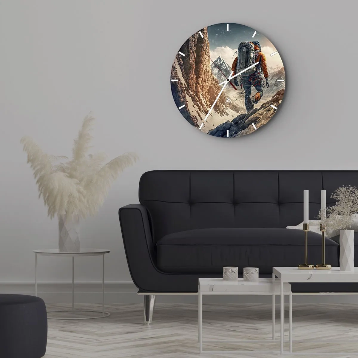 Ceas de perete - Ceas pe sticlă - Un excursionist urcă singur pe o potecă de munte - 30x30cm - Războinic singuratic - Decorațiune modernă pentru perete pentru living, bucătărie și dormitor ARTTOR