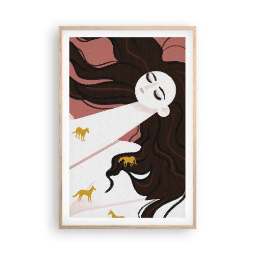 Poster în ramă de stejar deschis - Visul despre calul de aur - 61x91 cm