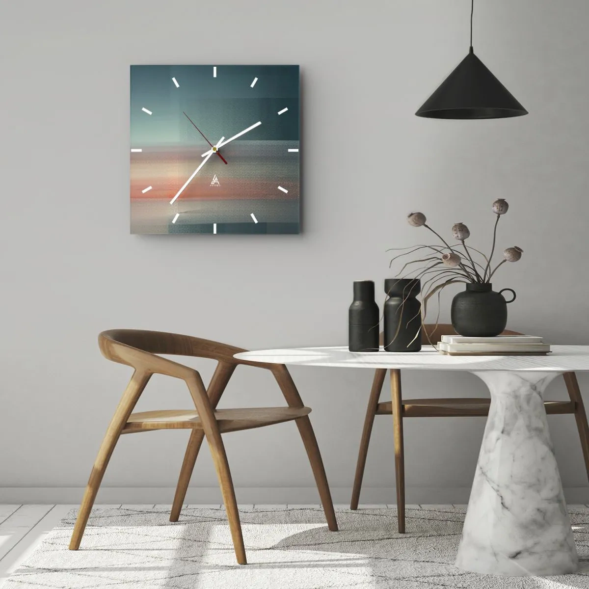 Ceas de perete - Ceas pe sticlă - Abstracție: unde de lumină - 40x40 cm