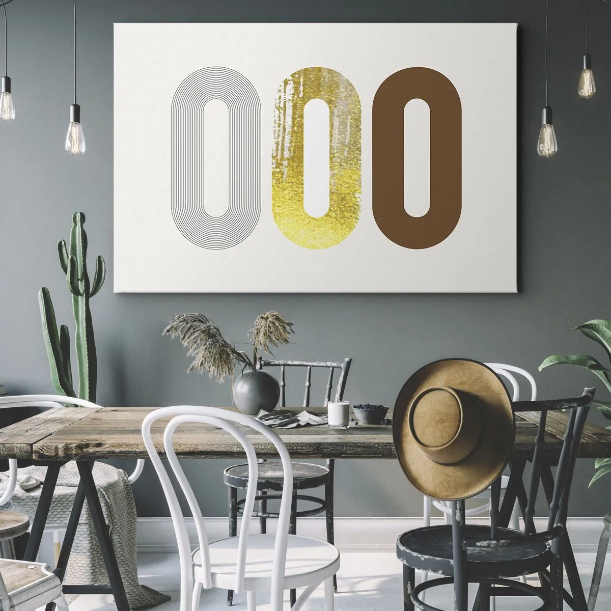 Tablou pe pânză Canvas - Motiv abstract din trei forme geometrice - 70x50cm - Ooo! - Decorațiune modernă pentru perete pentru living și dormitor ARTTOR