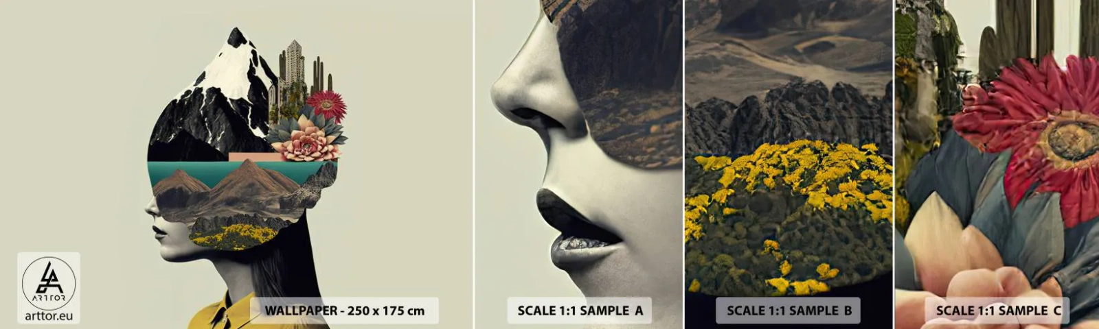 Mostră de Tapet Standard Eco - Femeia - întotdeauna un mister - Munţi, Minte, Cap - 100x30 cm