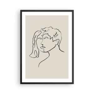 Poster în ramă neagră - O schiță minimalistă a fețelor unui cuplu pe un fundal bej. - 50x70cm - Și unitatea s-a făcut - Decorațiune modernă pentru perete pentru living și dormitor ARTTOR