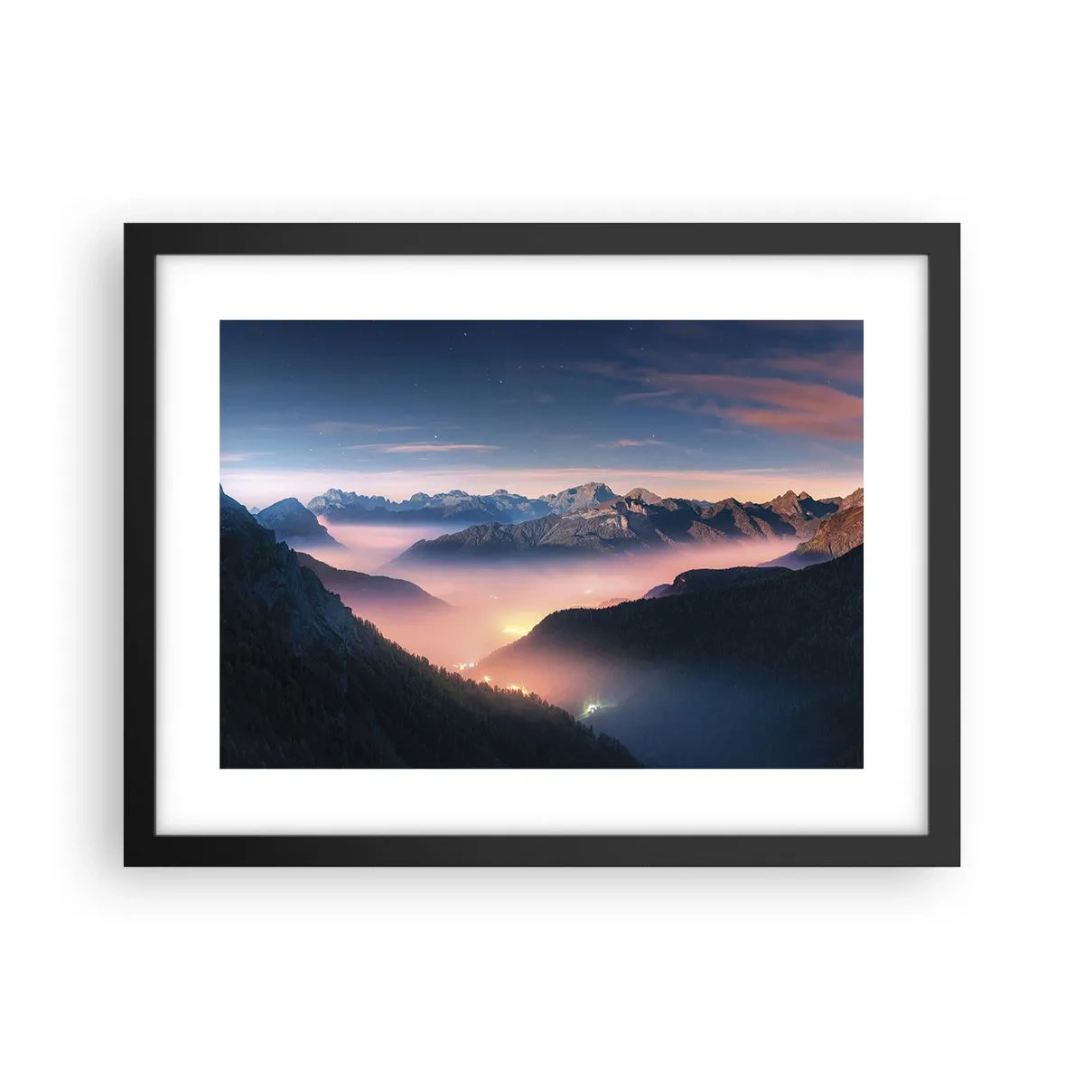 Poster în ramă neagră - Lumină în văi - 40x30 cm