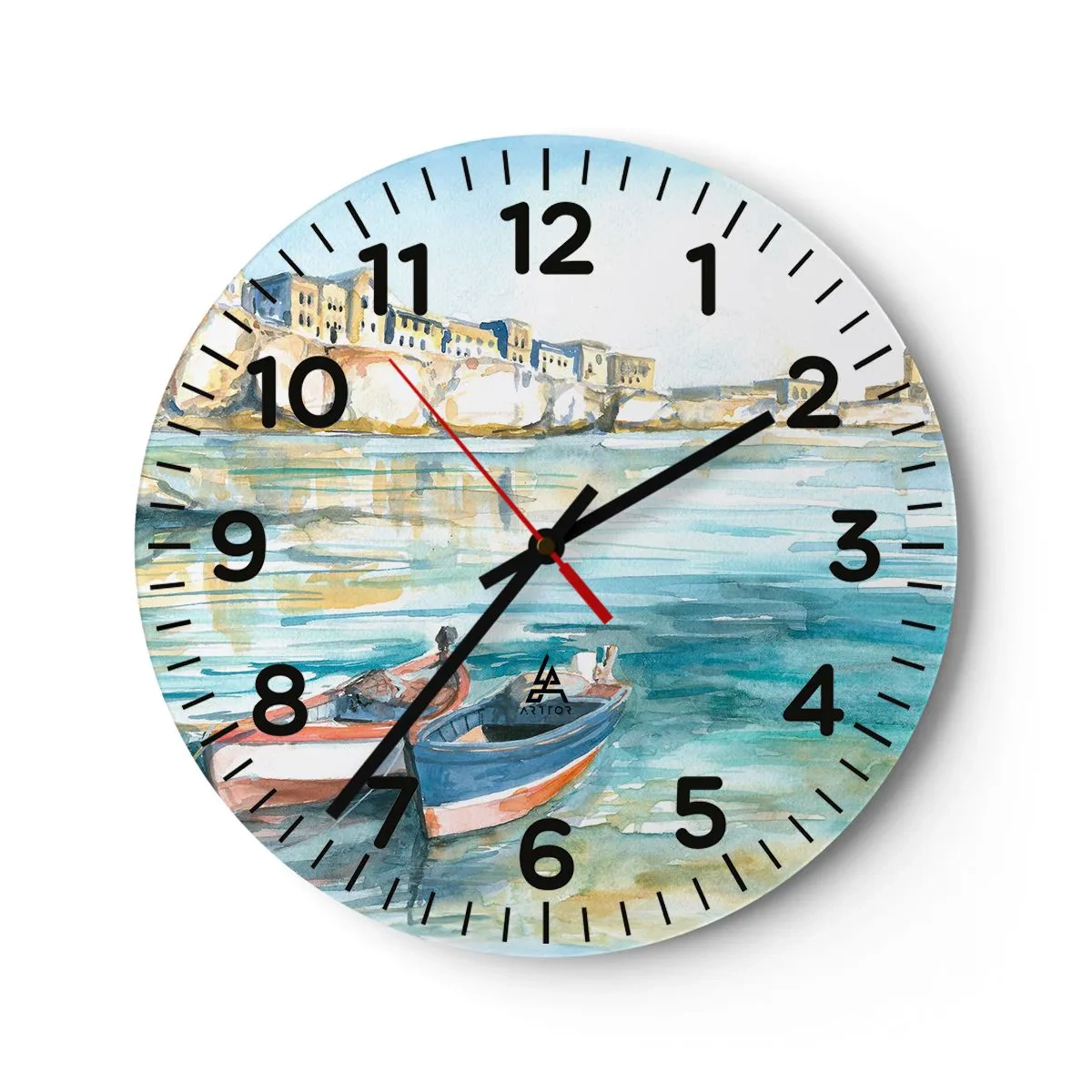 Ceas de perete - Ceas pe sticlă - Peisaj în azur - 30x30 cm