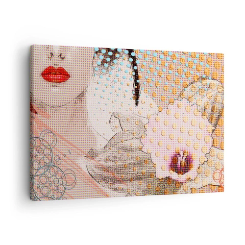 Tablou pe pânză Canvas - Operă de artă abstractă cu motivul unei guri și al unei orhidee - 70x50cm - Eroină de benzi desenate - Decorațiune modernă pentru perete pentru living și dormitor ARTTOR