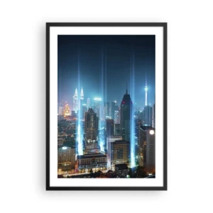 Poster în ramă neagră - Peisaj nocturn al centrului orașului cu zgârie-nori - 50x70cm - Prin Berlin spre cer - Decorațiune modernă pentru perete pentru living și dormitor ARTTOR