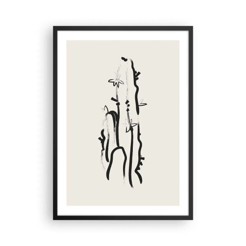 Poster în ramă neagră - Desen minimalist de cactus - 50x70cm - Floare de plante medicinale - Decorațiune modernă pentru perete pentru living și dormitor ARTTOR