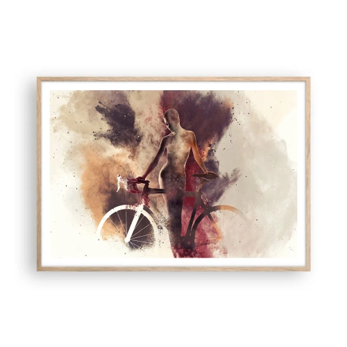 Poster în ramă de stejar deschis - În forme de marmură sufletul ciclist - 100x70 cm