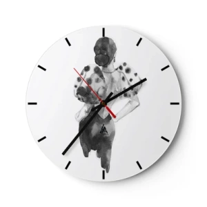 Ceas de perete - Ceas pe sticlă - Ilustrație alb-negru a unei femei într-o rochie elegantă - 30x30cm - A trecut chiar pe lângă noi - Decorațiune modernă pentru perete pentru living, bucătărie și dormitor ARTTOR
