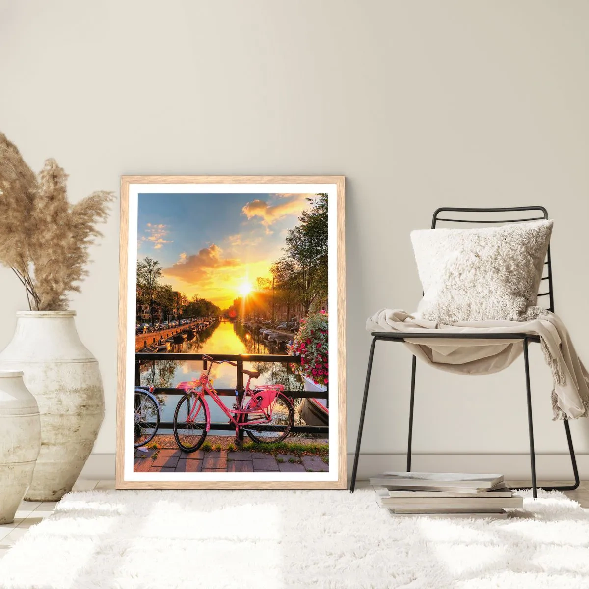 Poster în ramă de stejar deschis - Dimineața de primăvară în Amsterdam - 40x50 cm