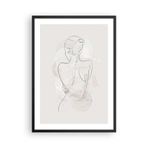 Poster în ramă neagră - O siluetă feminină delicată într-o linie continuă - 50x70cm - Ca un instrument sensibil - Decorațiune modernă pentru perete pentru living și dormitor ARTTOR