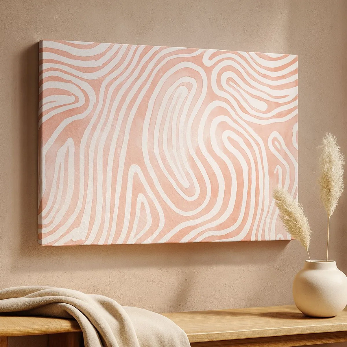 Tablou pe pânză Canvas - Model abstract în nuanțe de roz și alb - 70x50cm - Într-un labirint de coral - Decorațiune modernă pentru perete pentru living și dormitor ARTTOR