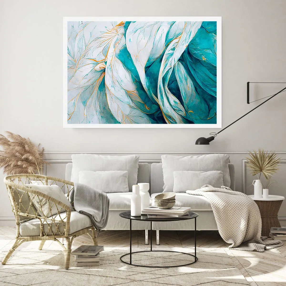 Poster - Abstractul albastru cu motiv auriu - 91x61 cm