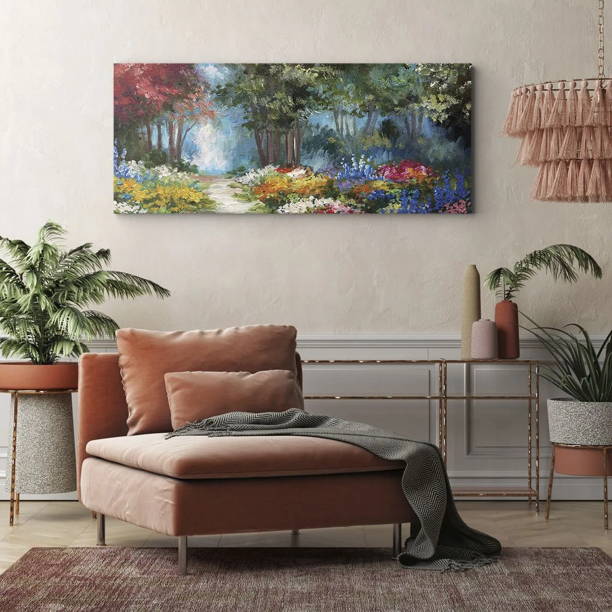 Tablou pe pânză - Grădină de pădure, pădure de flori - 100x40 cm
