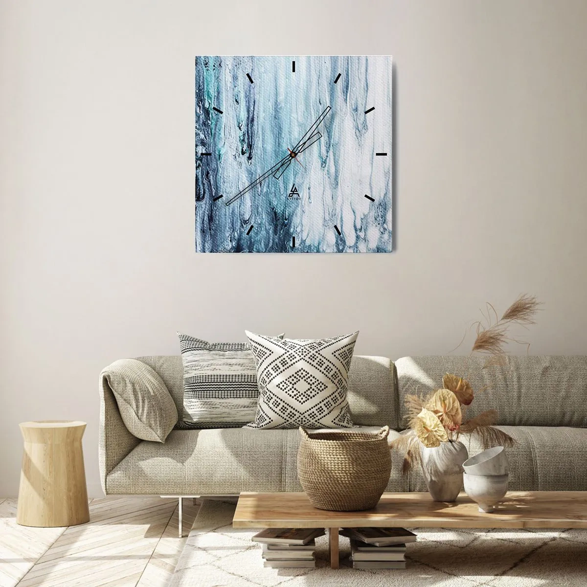 Ceas de perete - Ceas pe sticlă - Țurțuri de albastru - 40x40 cm