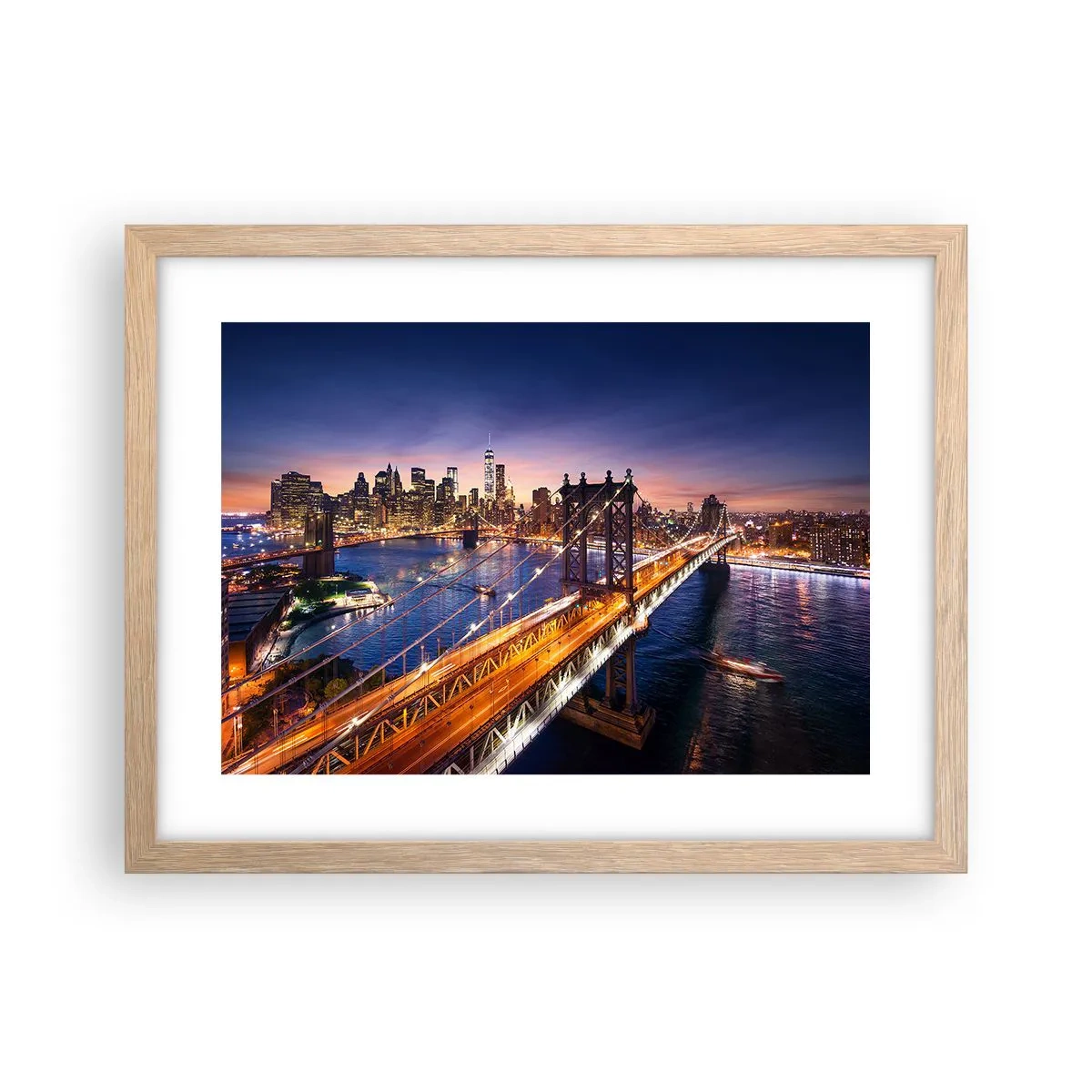 Poster în ramă de stejar deschis - Pe un pod luminos către inima orașului - 40x30 cm