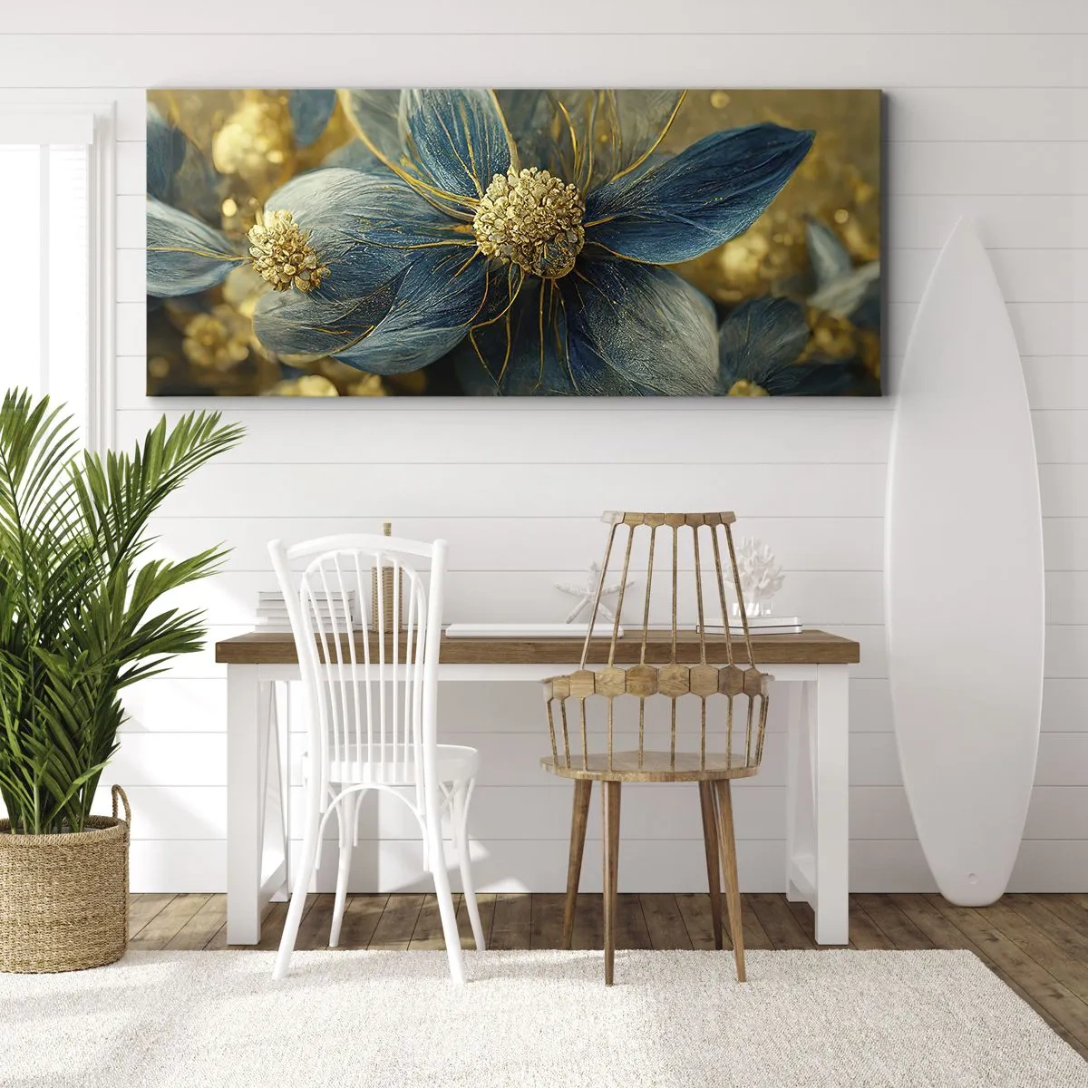 Tablou pe pânză - Floare cu aur - 100x40 cm
