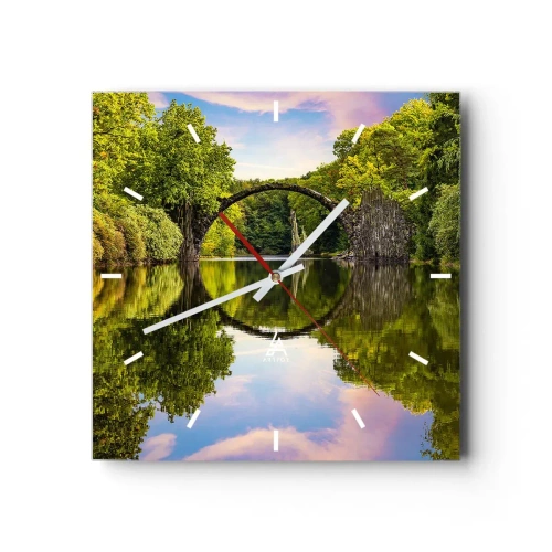 Ceas de perete - Ceas pe sticlă - La punctul de întâlnire a două lumi - 30x30 cm