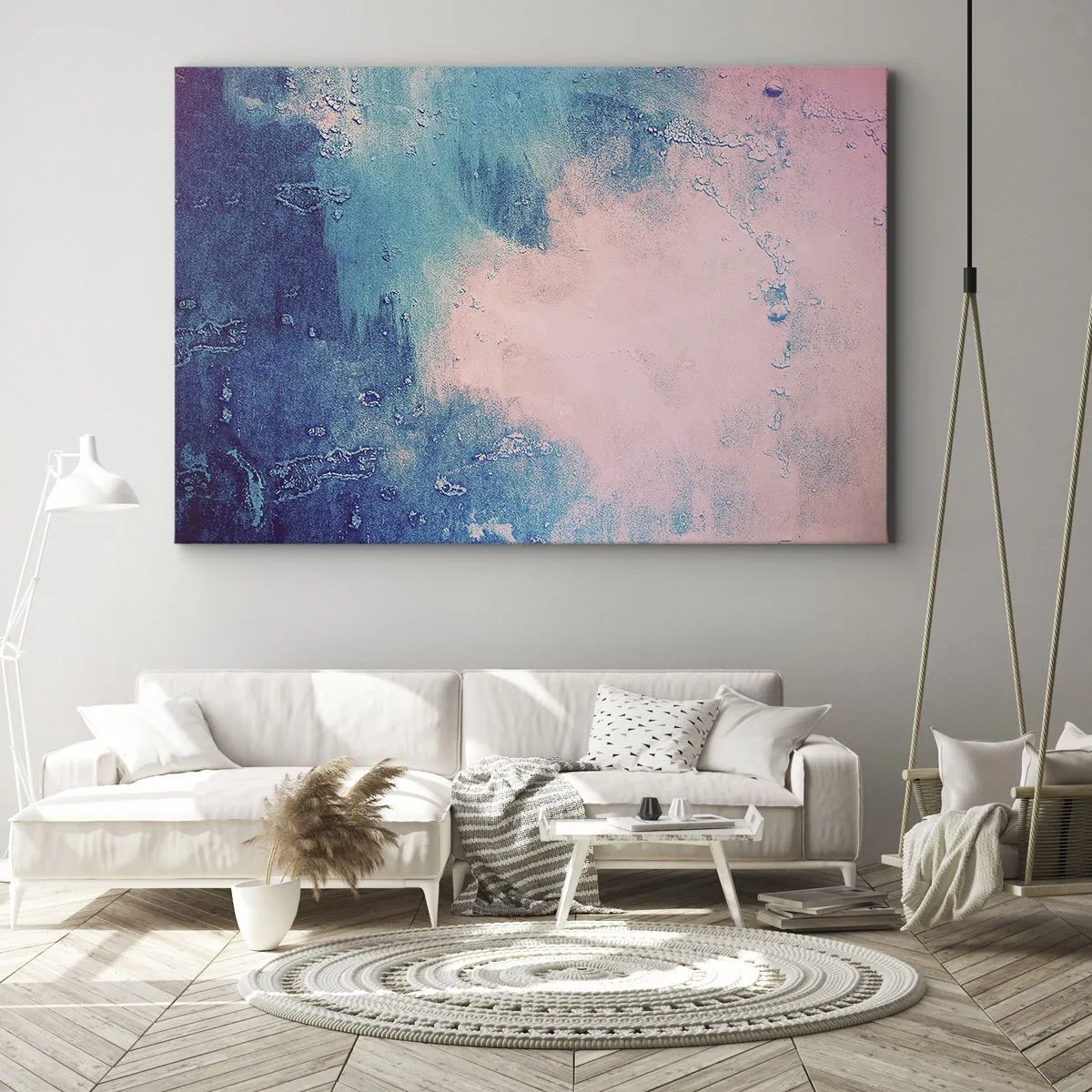 Tablou pe pânză Canvas - Textură abstractă în nuanțe de roz și albastru - 70x50cm - Îmbrățișare albastră - Decorațiune modernă pentru perete pentru living și dormitor ARTTOR