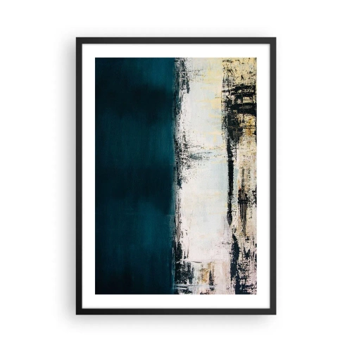Poster în ramă neagră - Compoziție abstractă în tonuri de albastru marin și bej - 50x70cm - Compoziție orizontală - Decorațiune modernă pentru perete pentru living și dormitor ARTTOR