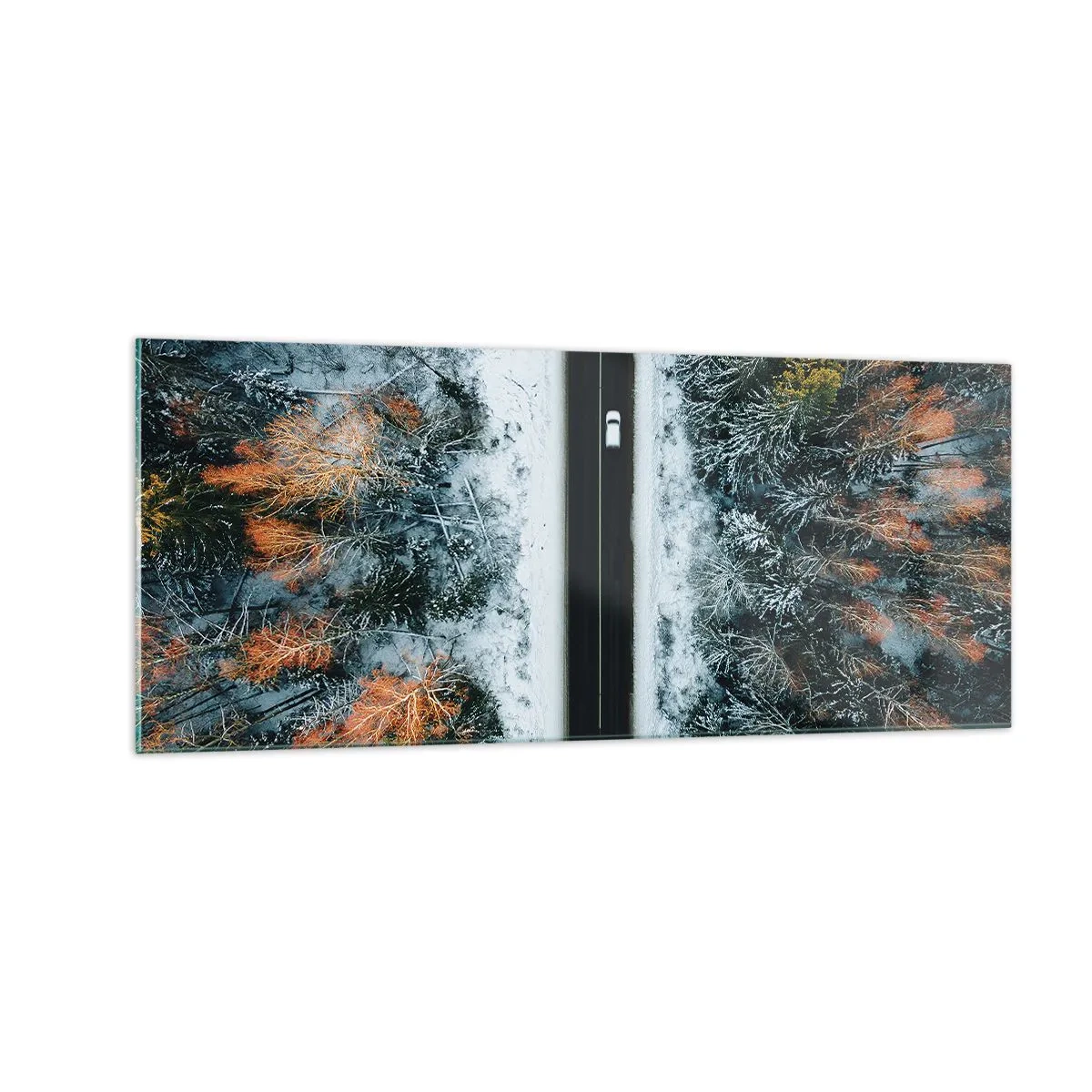 Tablou pe sticlă - Prin pădurea de iarnă - 100x40 cm