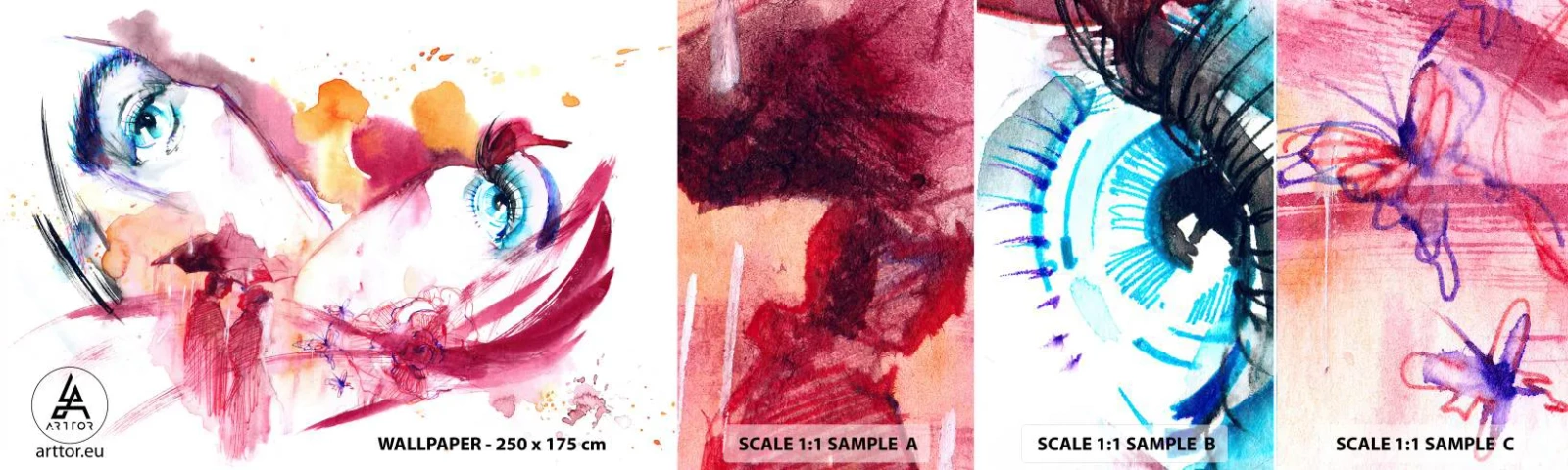 Mostră de Tapet Standard Eco - În apropiere, lumea înflorește - Abstracția, Chipul de femeie, Ochi Femei - 100x30 cm