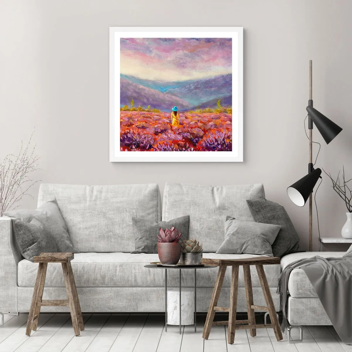 Poster în ramă albă - Într-o lume de lavandă - 40x40 cm