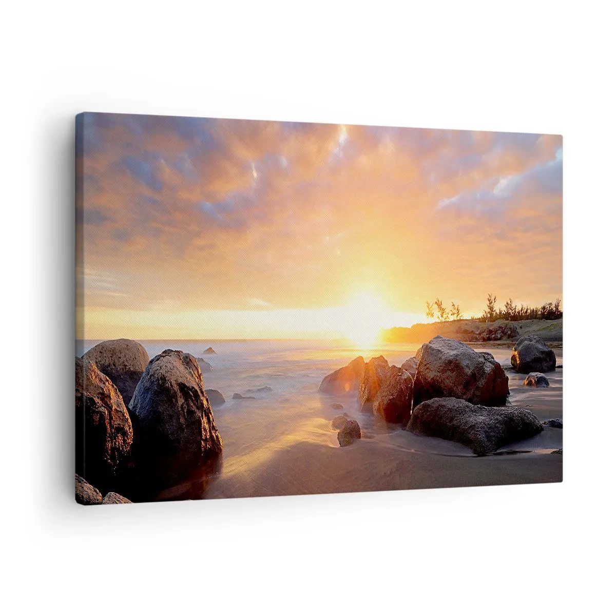 Tablou pe pânză Canvas - Apus de soare peste coasta stâncoasă - 70x50cm - Briză luminoasă de seară - Decorațiune modernă pentru perete pentru living și dormitor ARTTOR