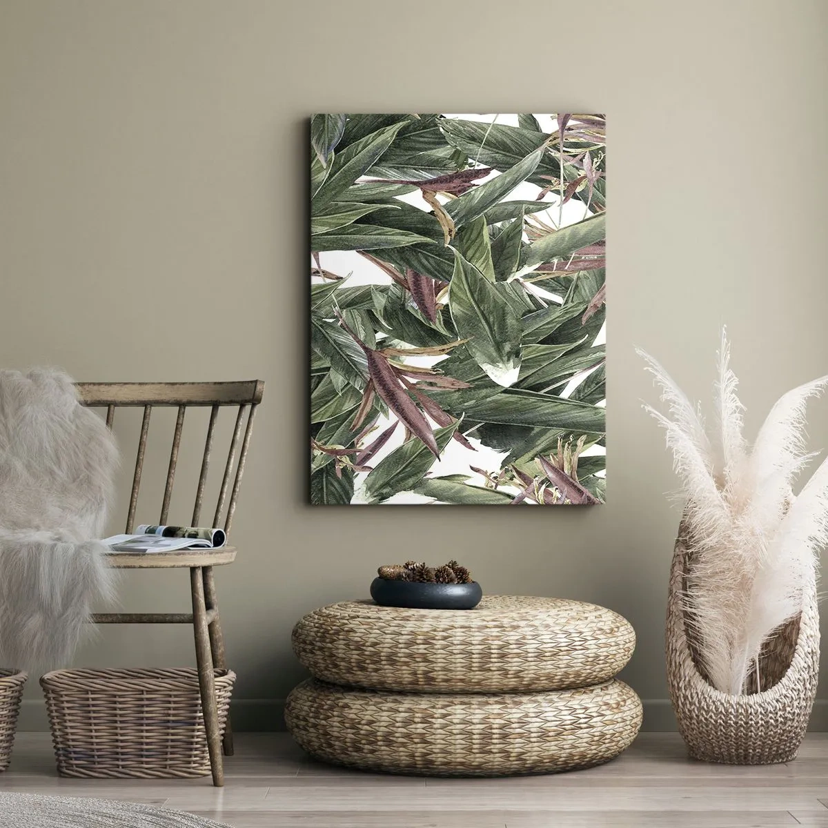 Tablou pe pânză - Tufișuri de smarald și liliac - 45x80 cm