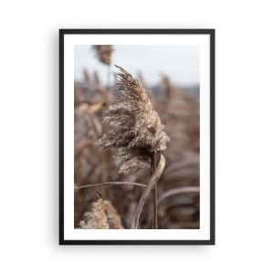 Poster în ramă neagră - Prim-plan al stufului uscat în nuanțe naturale pe fundalul cerului - 50x70cm - E timpul să zbori cu vântul - Decorațiune modernă pentru perete pentru living și dormitor ARTTOR