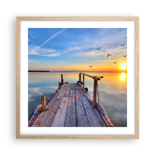 Poster în ramă de stejar deschis - Mergând înainte spre soare - 50x50 cm