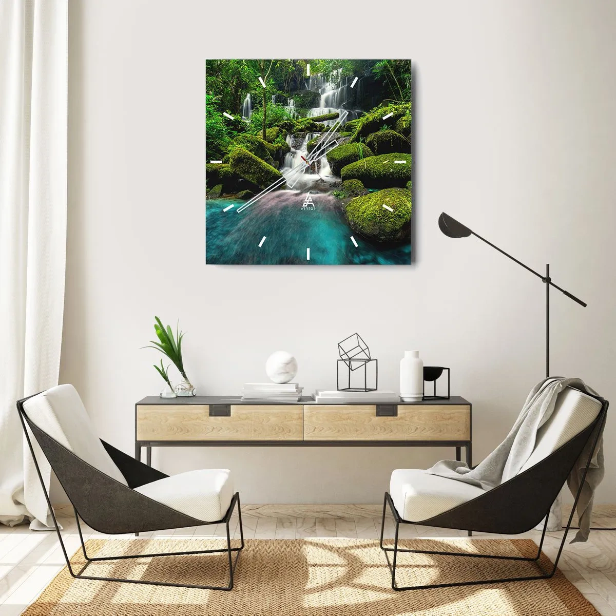 Ceas de perete - Ceas pe sticlă - Turcoaz, safir și argint lichid - 30x30 cm