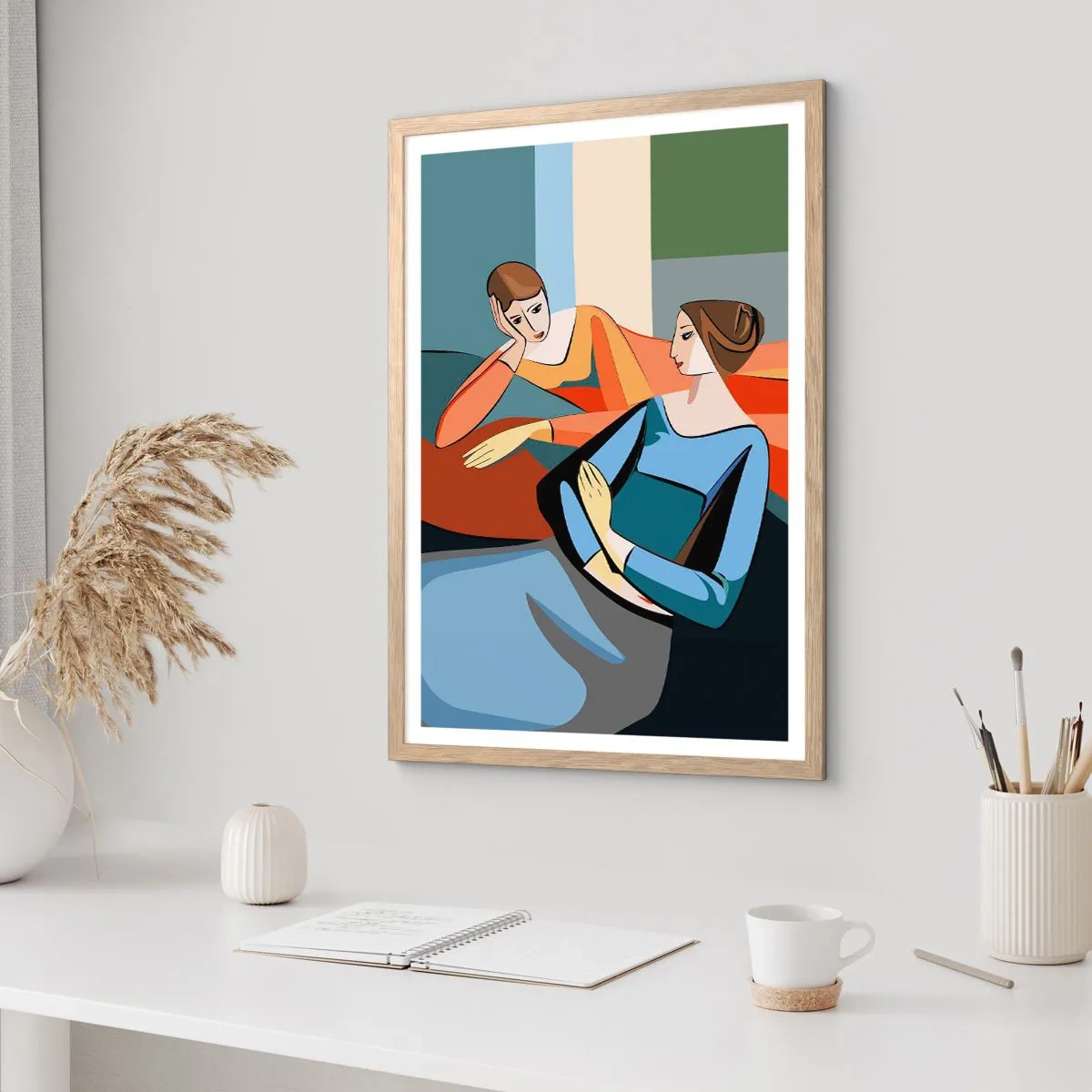 Poster în ramă de stejar deschis - Un moment de confidențe - 40x50 cm