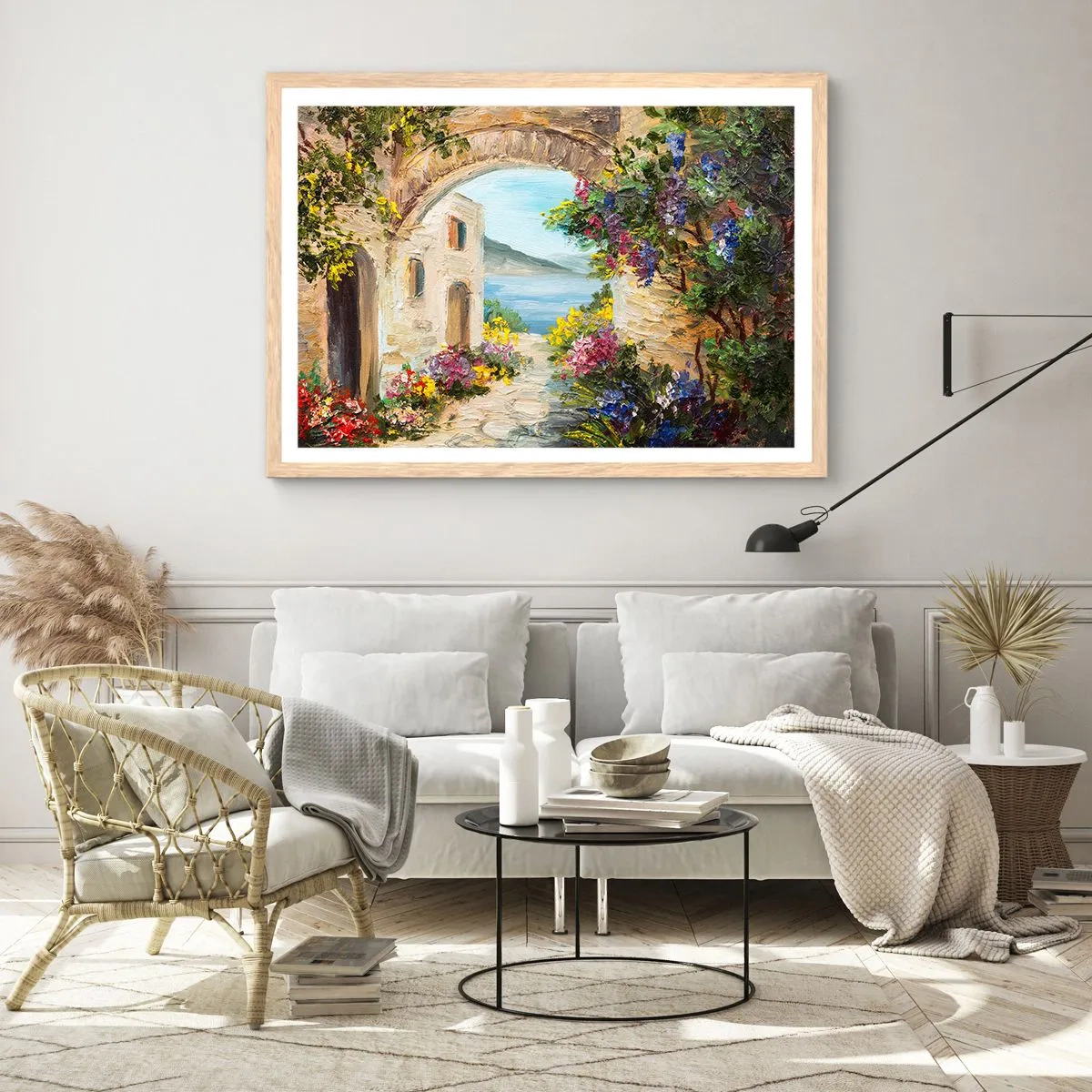Poster în ramă de stejar deschis - Farmecul peisajului de coastă - 100x70 cm