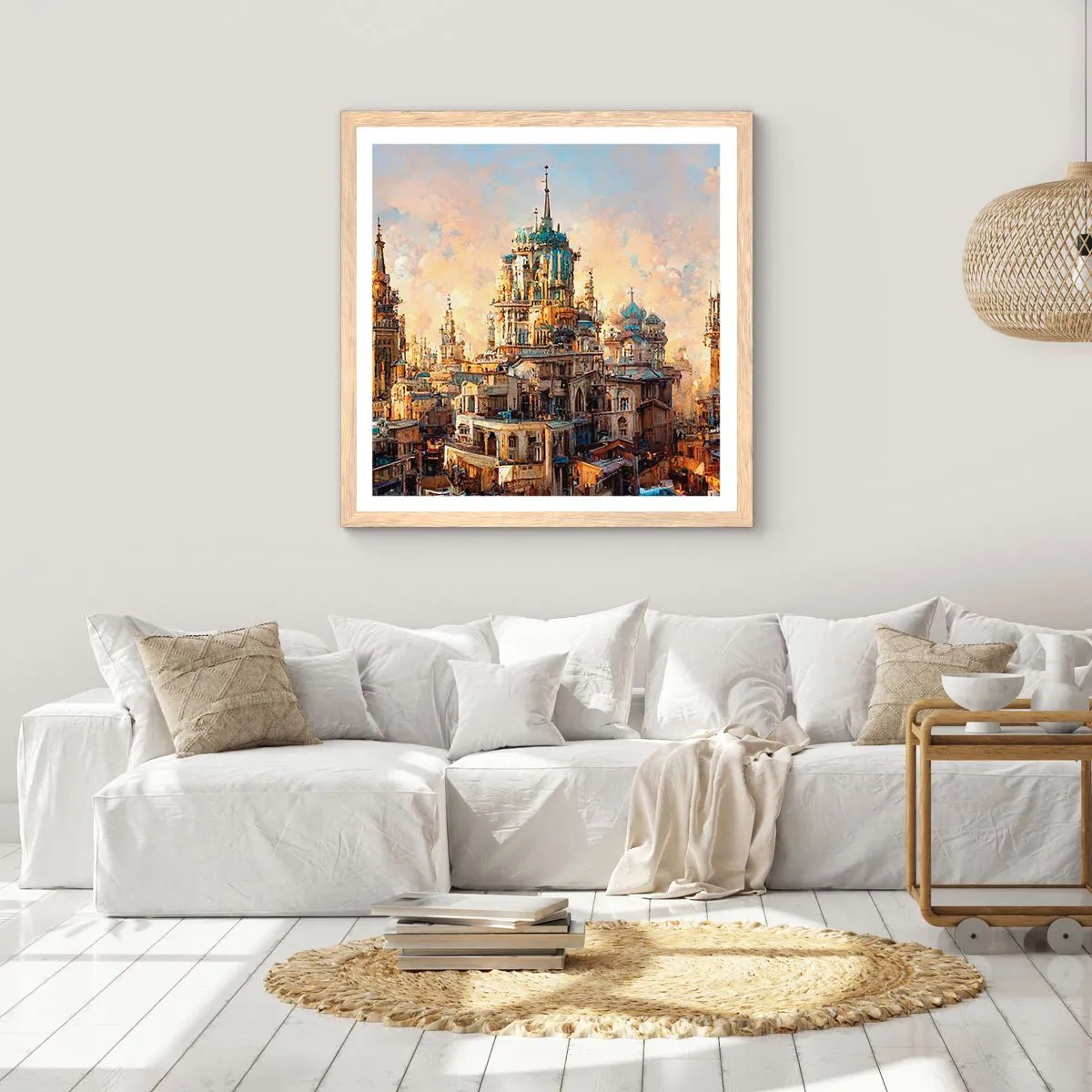 Poster în ramă de stejar deschis - Orașul tuturor orașelor - 60x60 cm