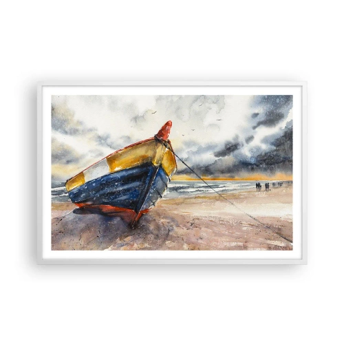 Poster în ramă albă - Se odihnește pe țărm - 91x61 cm