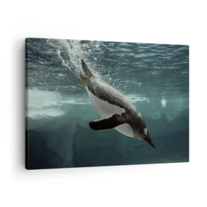 Tablou pe pânză Canvas - Un pinguin care se scufundă în adâncurile apei înghețate - 70x50cm - Bun venit în lumea mea - Decorațiune modernă pentru perete pentru living și dormitor ARTTOR