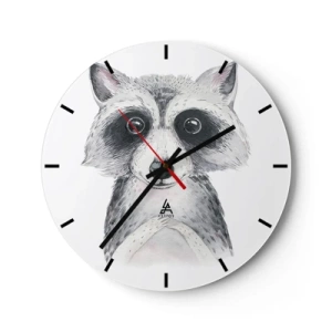 Ceas de perete - Ceas pe sticlă - Un raton drăguț desenat în alb și negru - 30x30cm - Un moment pentru emoții - Decorațiune modernă pentru perete pentru living, bucătărie și dormitor ARTTOR