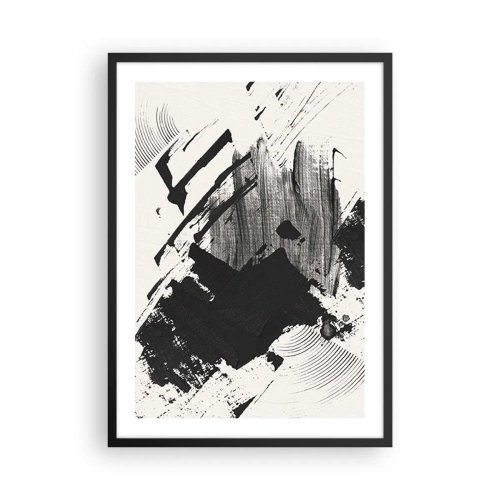 Poster în ramă neagră - Tușe de pensulă abstracte alb-negru - 50x70cm - Abstracție - expresie de negru - Decorațiune modernă pentru perete pentru living și dormitor ARTTOR