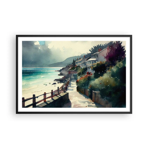 Poster în ramă neagră - Orășel mediteraneean - 91x61 cm