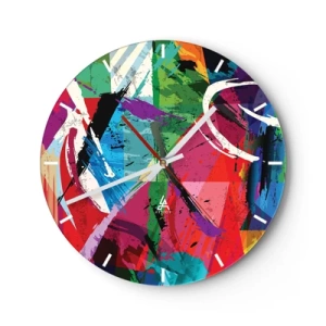 Ceas de perete - Ceas pe sticlă - Un model abstract cu culori intense și linii dinamice. - 30x30cm - Rapid, vioi și plin de viață - Decorațiune modernă pentru perete pentru living, bucătărie și dormitor ARTTOR