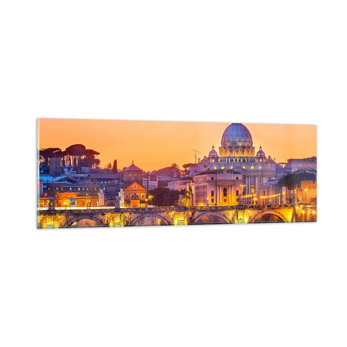 Tablou pe sticlă - Amurg deasupra Orașului Etern - 90x30 cm