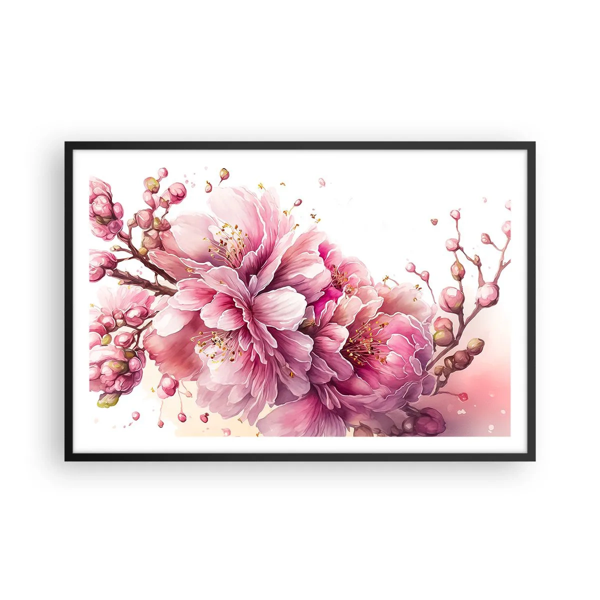 Poster în ramă neagră - Flori de cireș - 91x61 cm