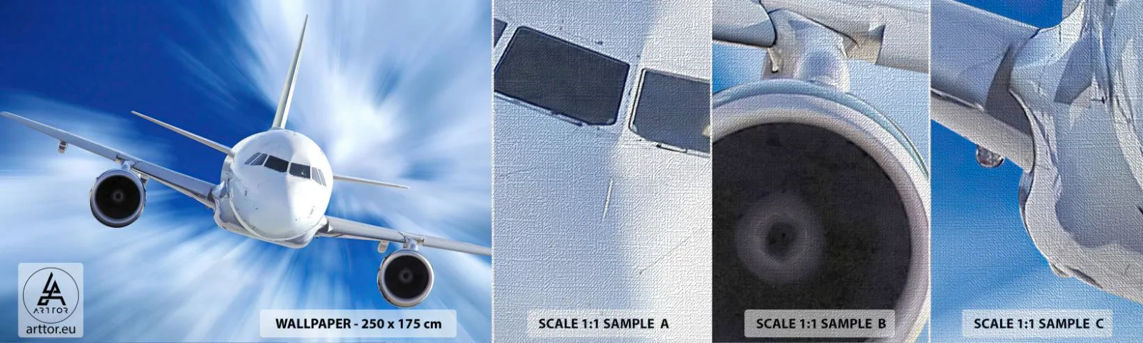 Mostră tapet Premium Canvas - Mai repede decât vântul pe cer - Avion, Avioane, Călătorii - 100x30 cm